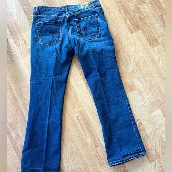 True Grit Boutique denim jeans copper button red yellow top stitching size 31 - Picture 2 of 16